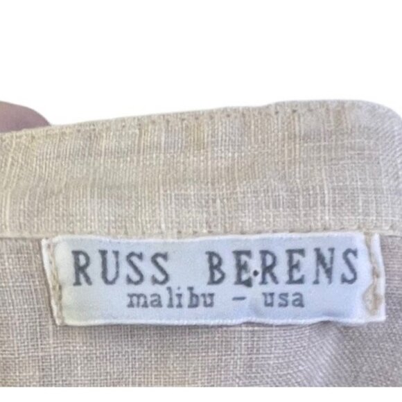 Russ Berens Malibu Button Down Blouse  Large Tan  Solid 100% Linen - Picture 4 of 7